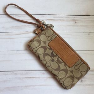Coach Signature Small Logo Wristlet in Tan